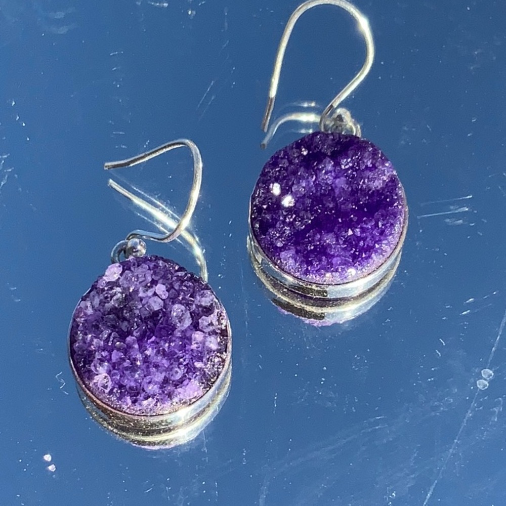 BOUTIQUE QUARTZ DRUZY 925 STERLING SILVER EARRINGS